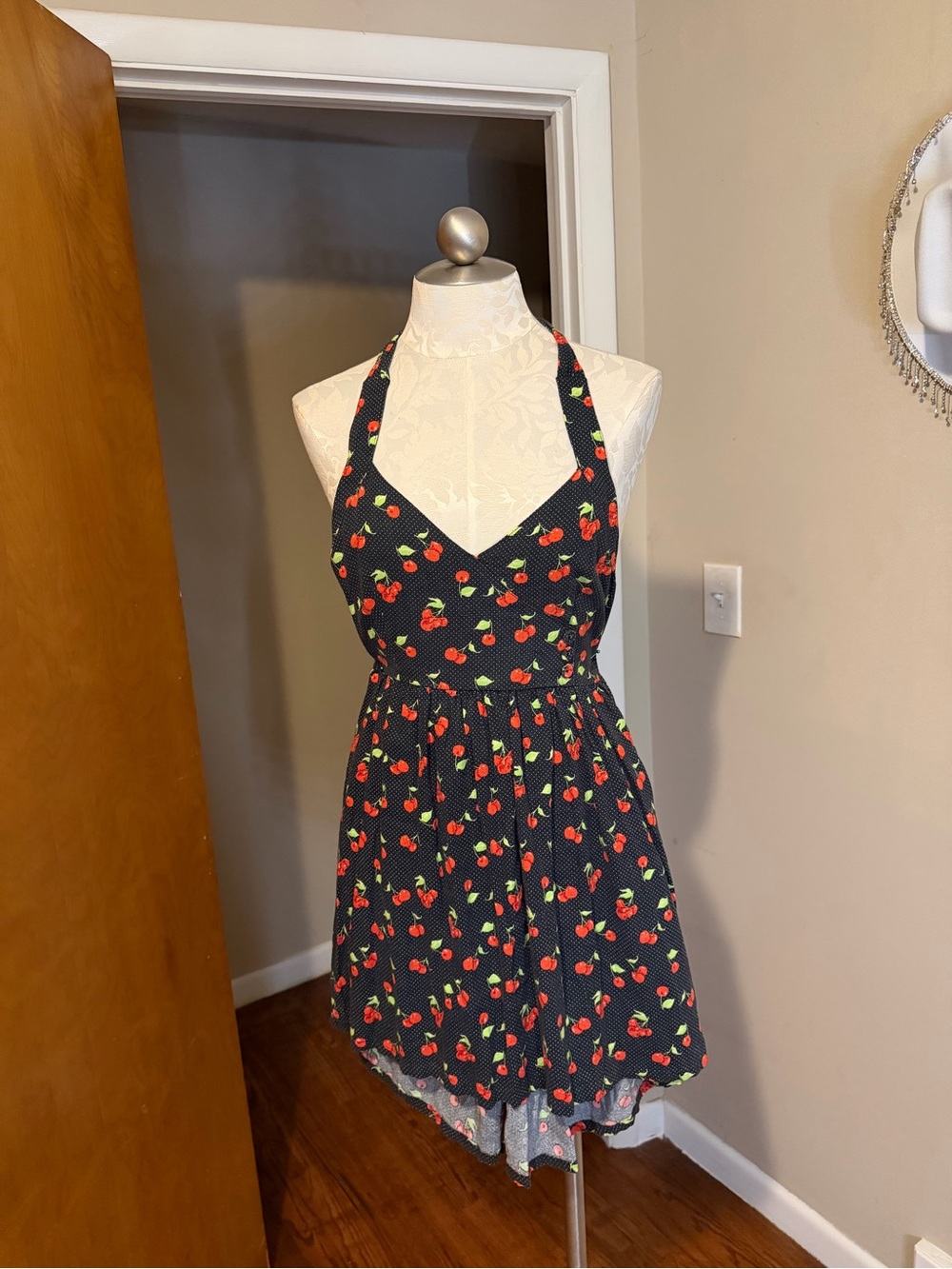 Kids Cherry Print Halter One-Piece - Navy